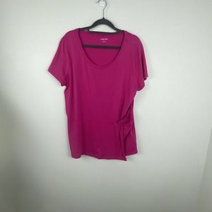 Land's End Pullover Blouse Color Pink Size L Round Neckline Short Sleeves